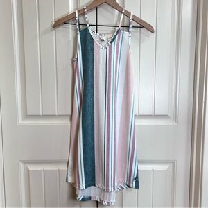 Roxy Girls Tank Striped Dress in Pink/Blue/White, Size L (12)